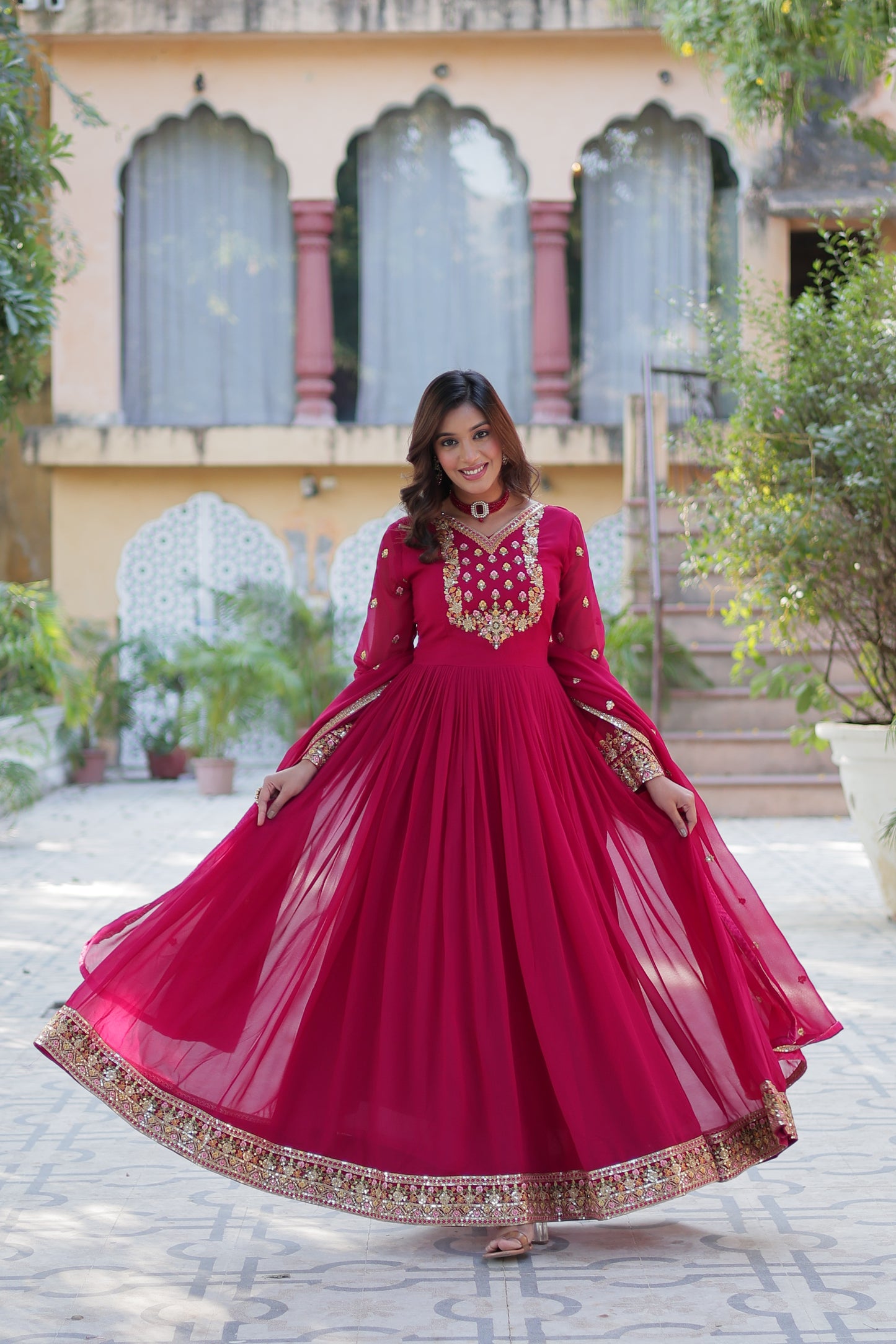 pink gown with dupatta