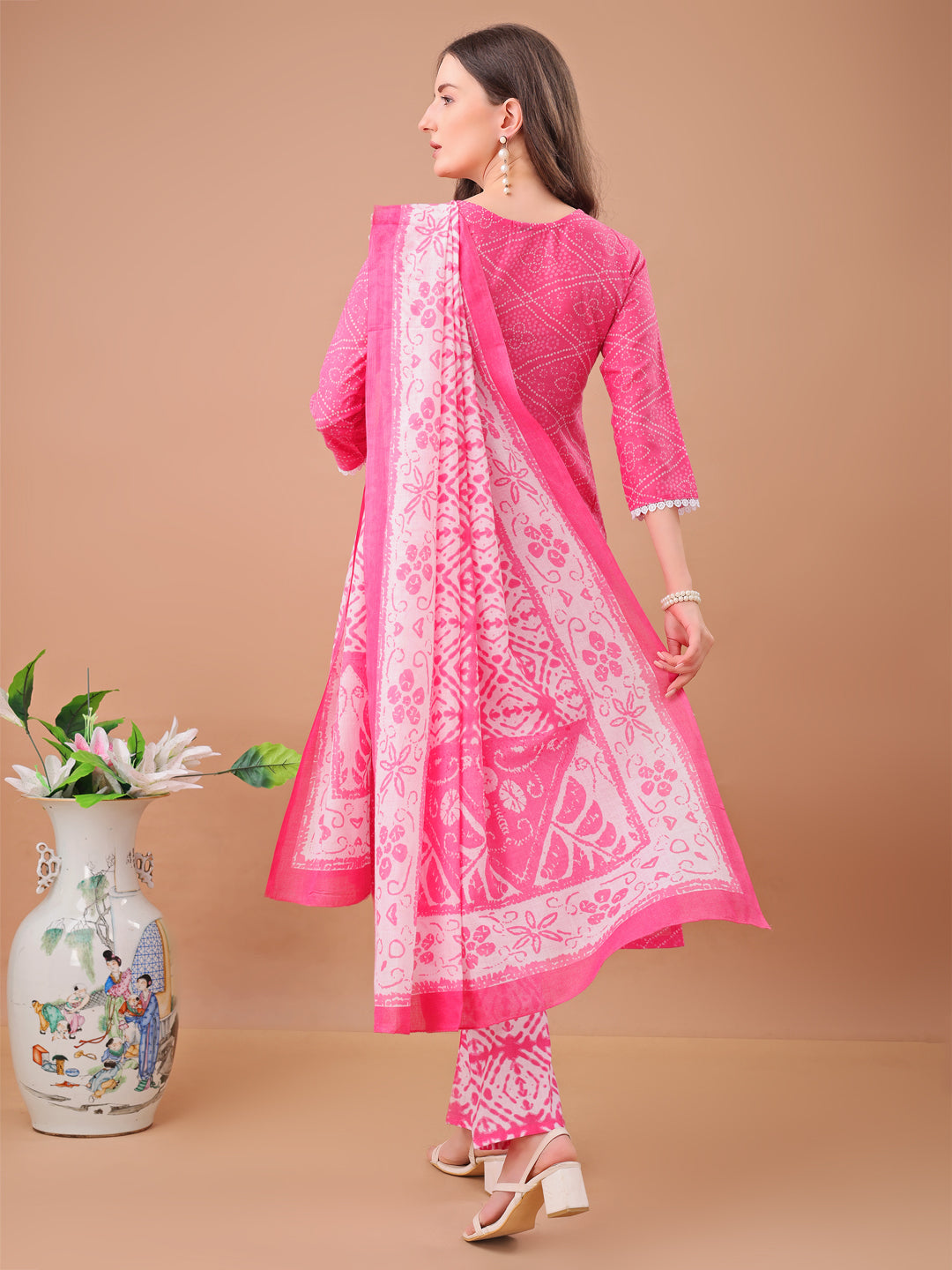pink printed kurta set