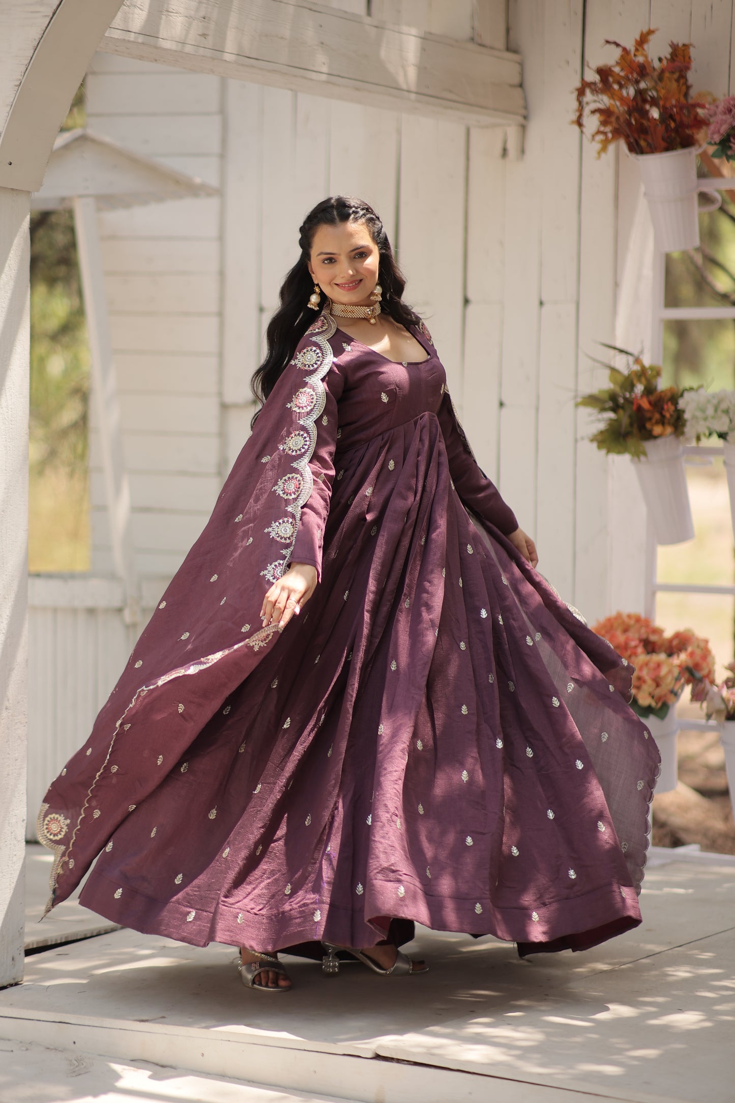 pink silk gown with dupatta