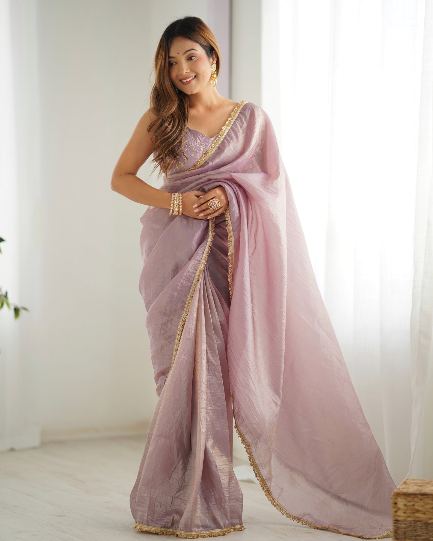 pink silk saree