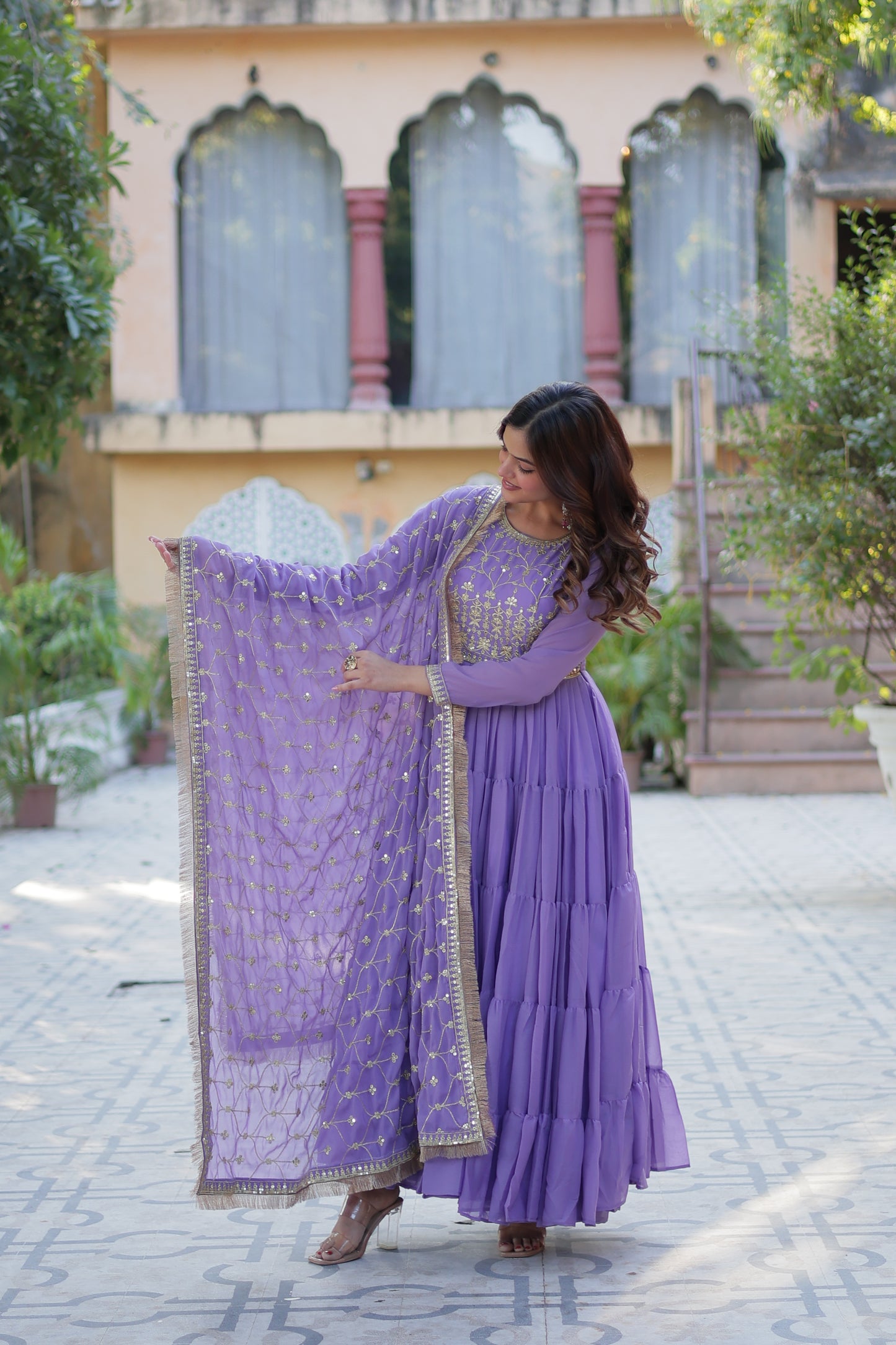 purple gown with dupatta