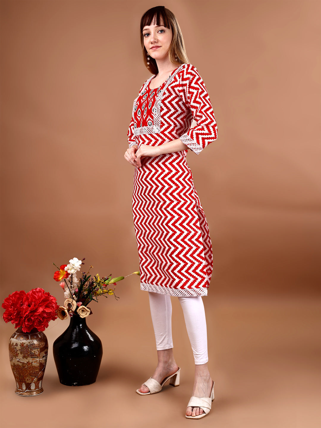 red and white kurti 1