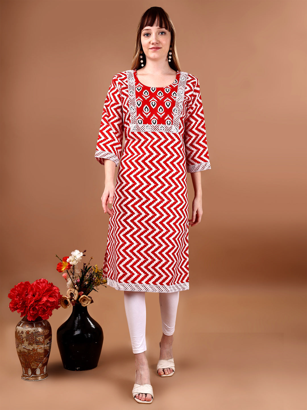 red and white kurti 2