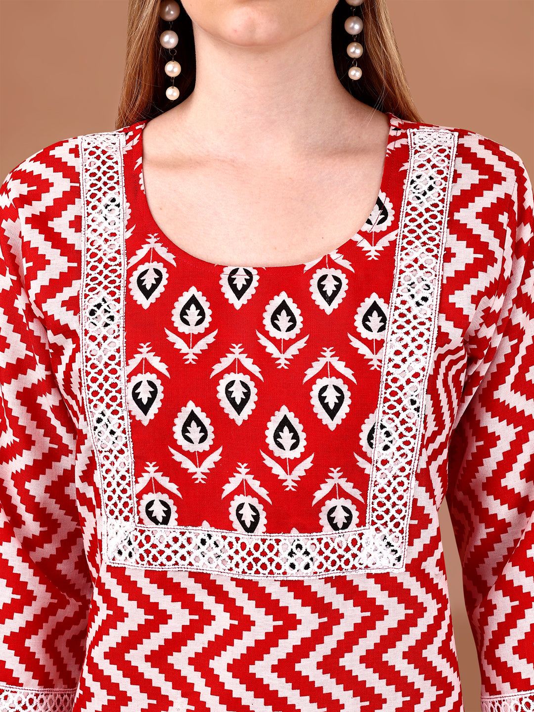 red and white kurti 3