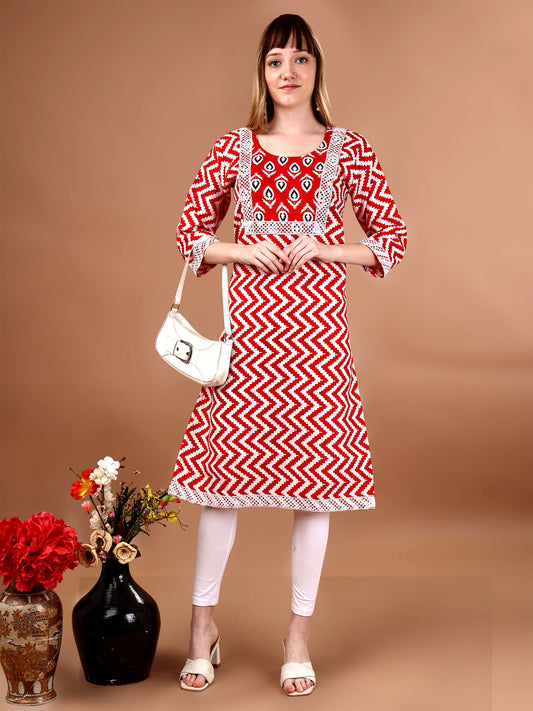 red and white kurti 5