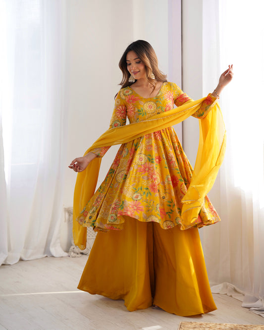 yellow anarkali kurta with palazzo
