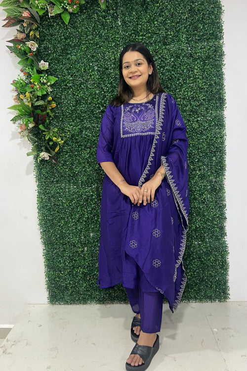 blue art silk embroidery kurta set