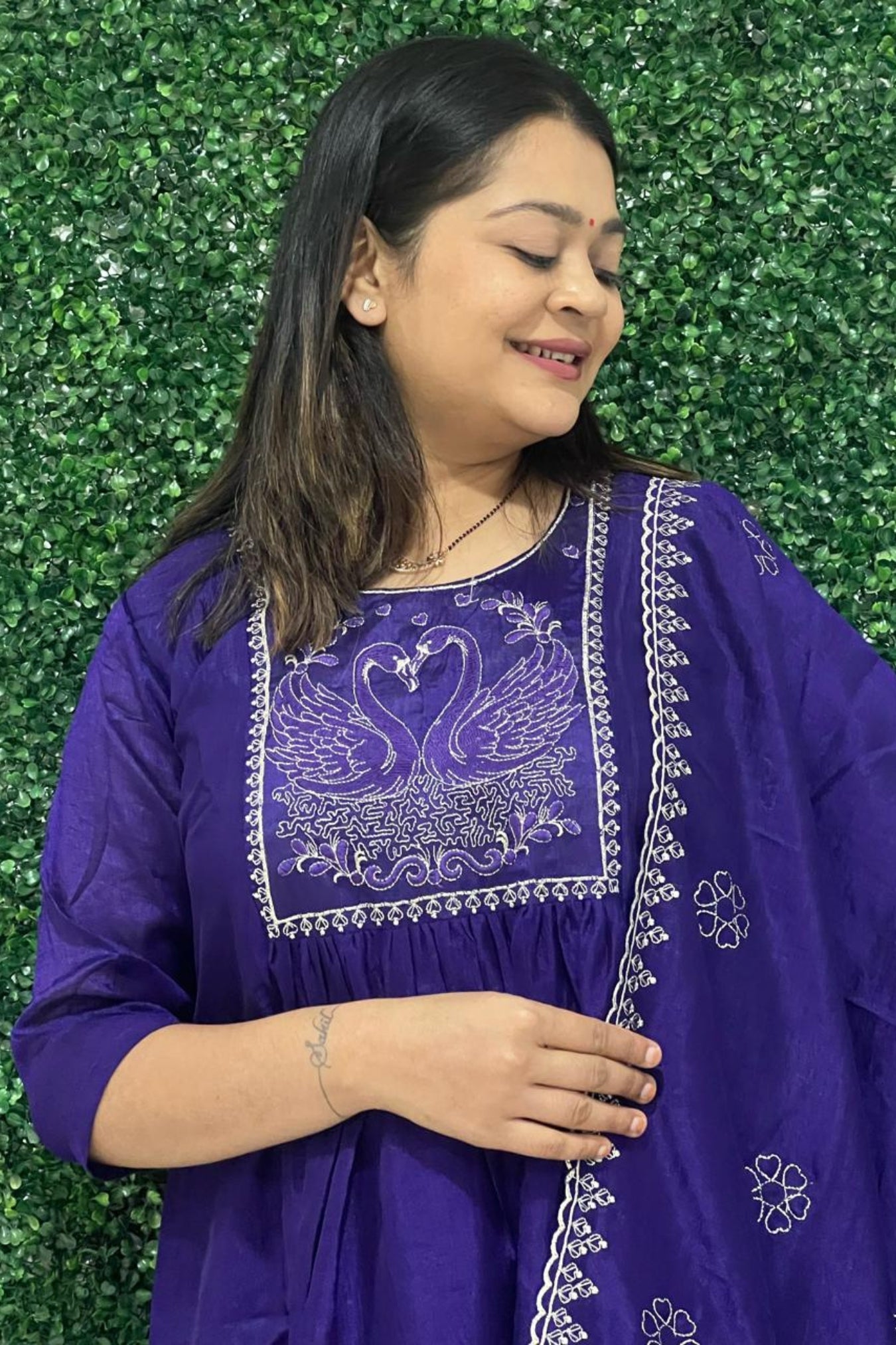 blue art silk embroidery kurta set