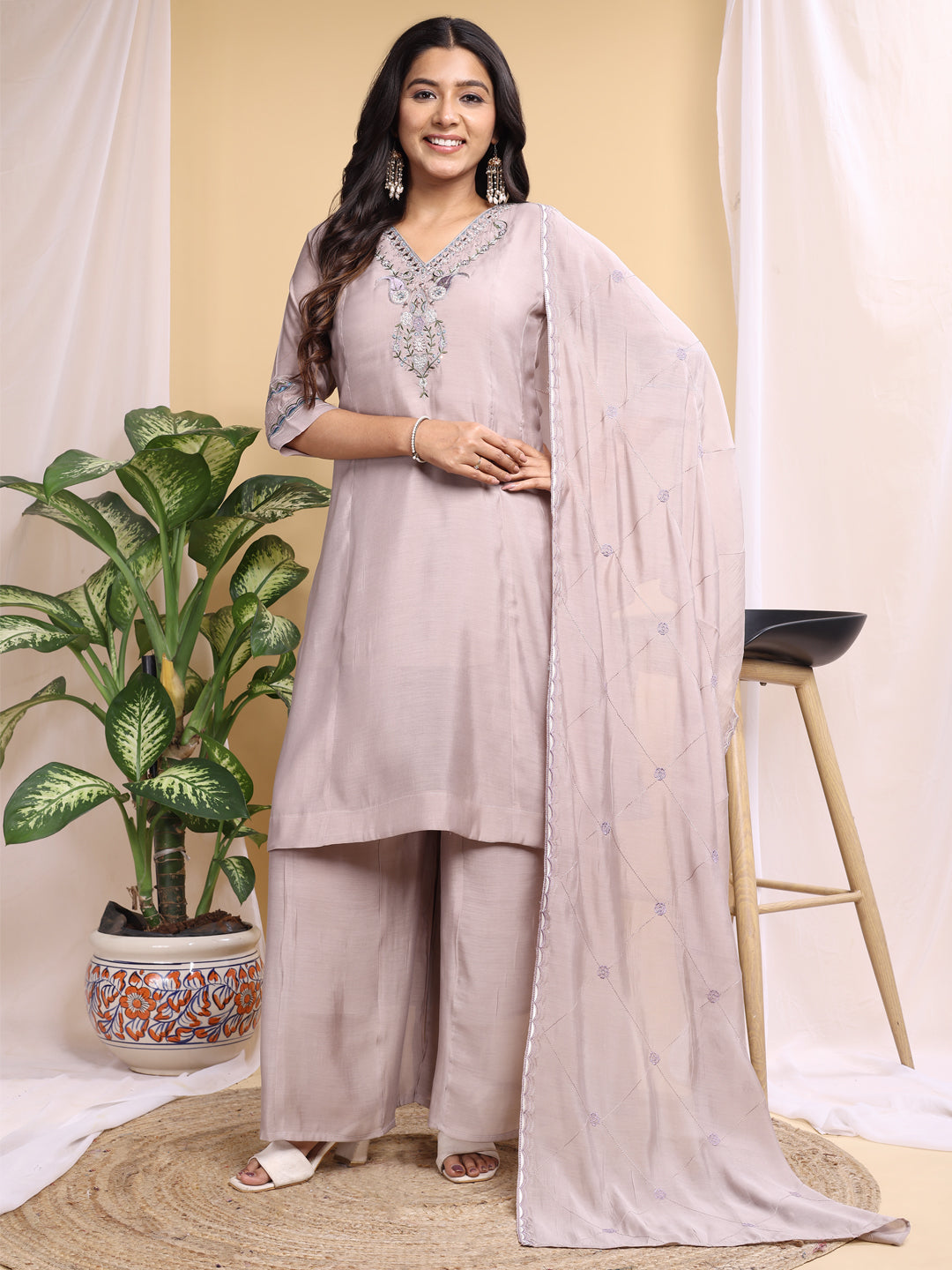Pink Mal Cotton Embroidery With Hand Work Kurta Set