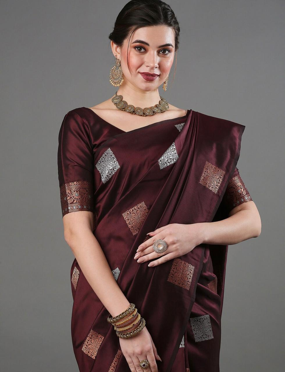 Wine Saree for Women Latest Design Party Wear Collection