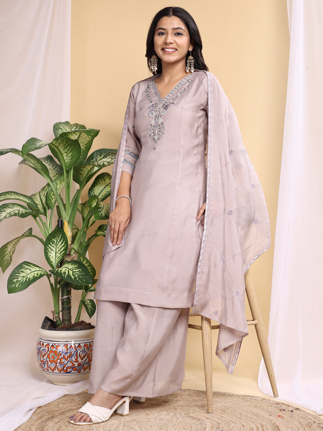 Pink Mal Cotton Embroidery With Hand Work Kurta Set
