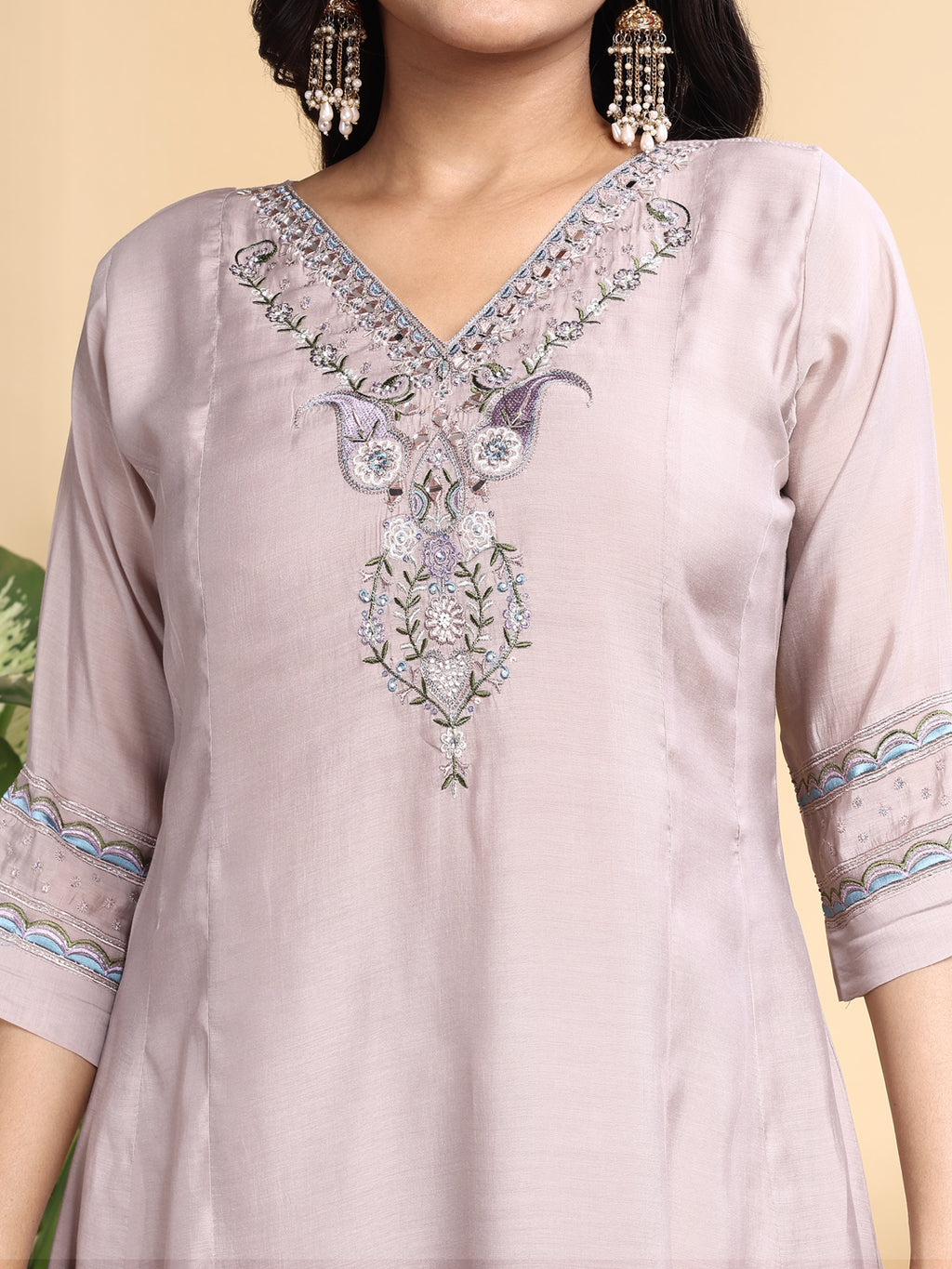 Pink Mal Cotton Embroidery With Hand Work Kurta Set