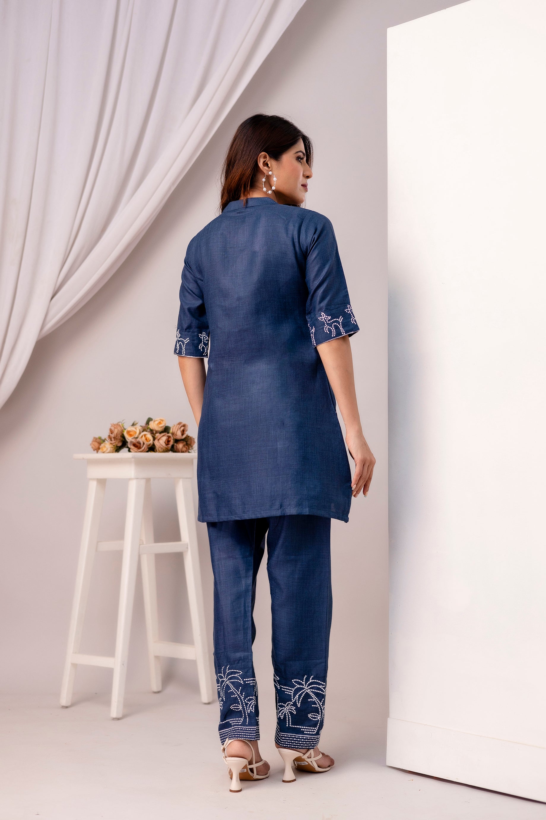 Blue cotton Embroidered co-ord sets