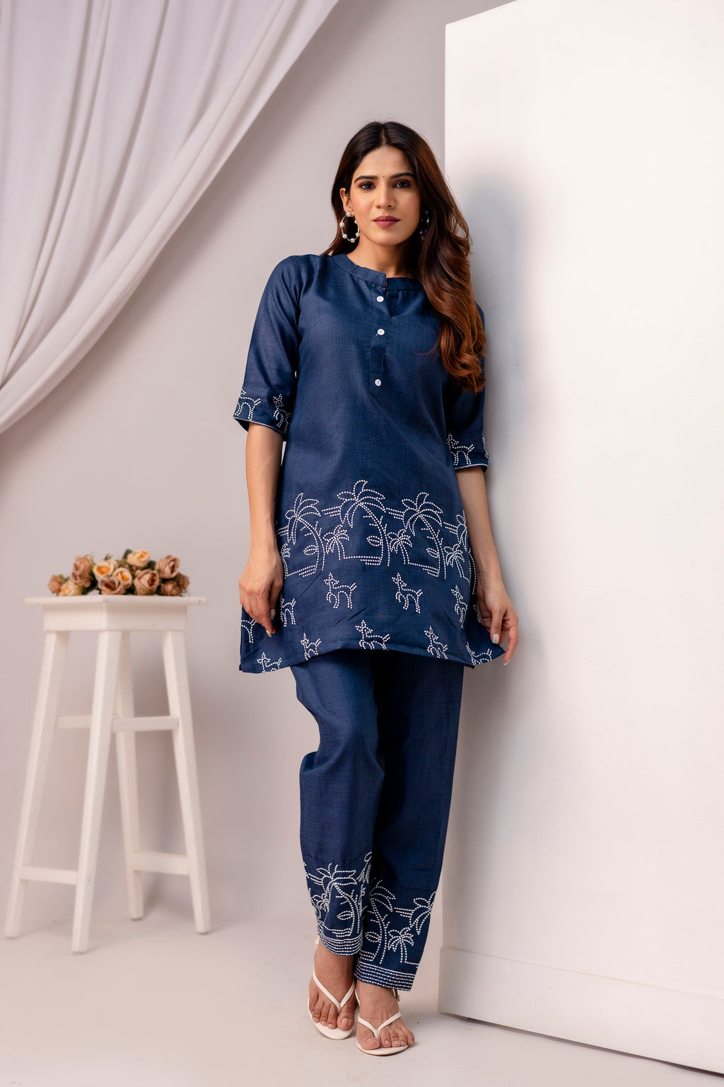 Blue cotton Embroidered co-ord sets