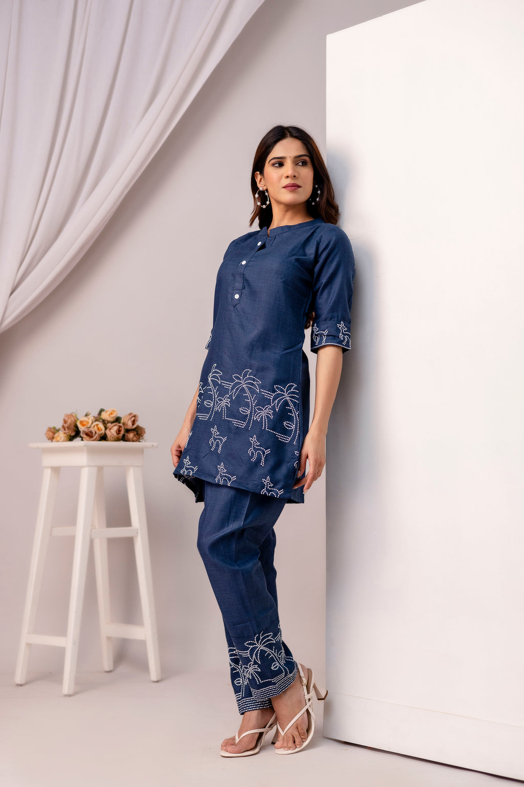 Blue cotton Embroidered co-ord sets