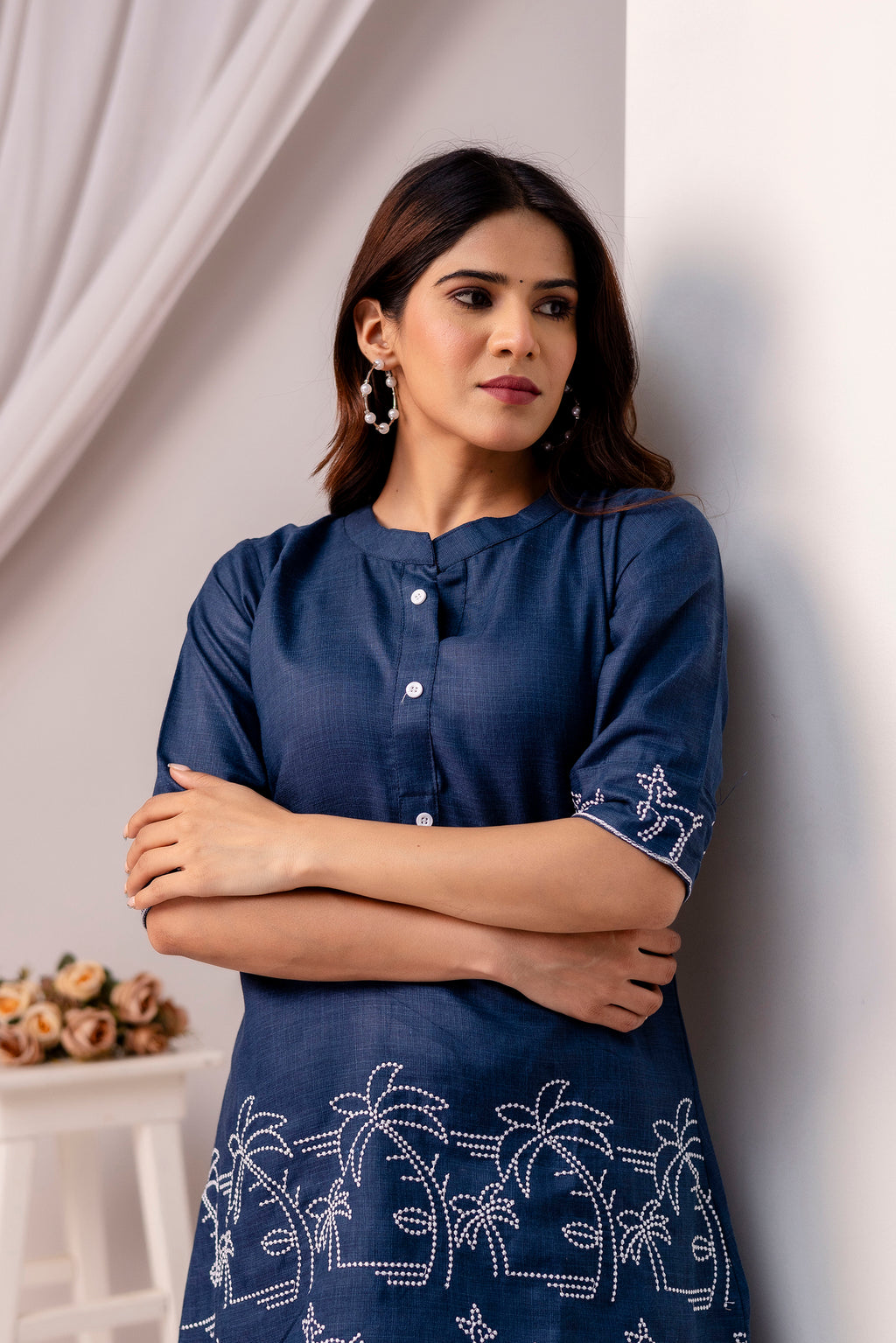 Blue cotton Embroidered co-ord sets