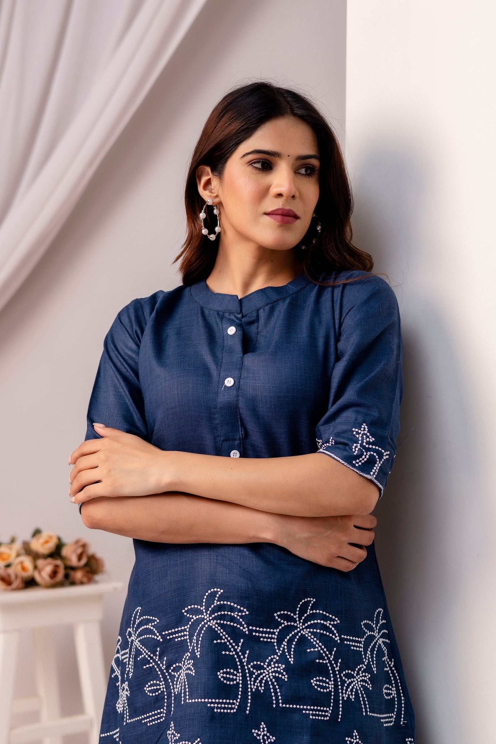 Blue cotton Embroidered co-ord sets