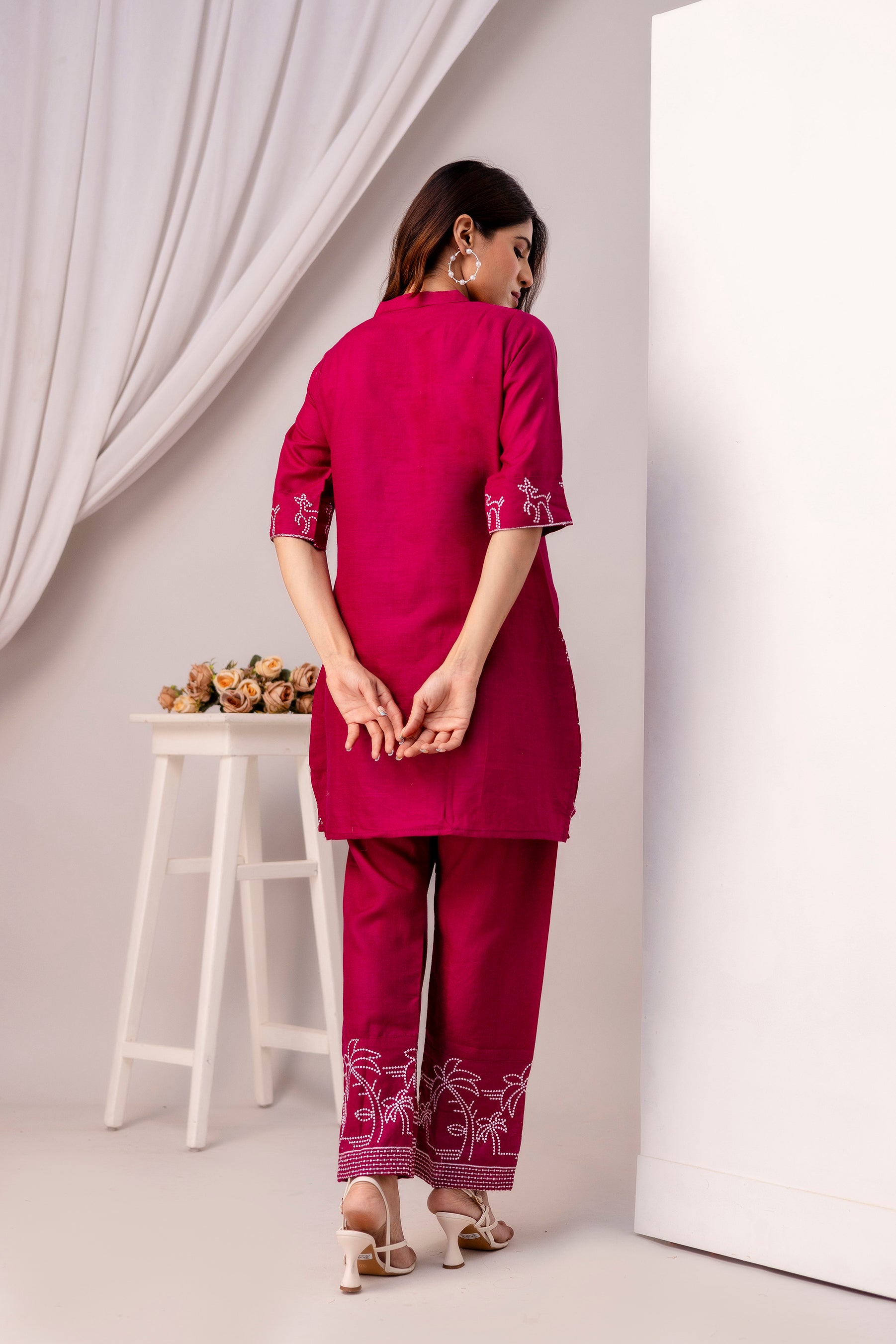 maroon cotton Embroidered co-ord sets