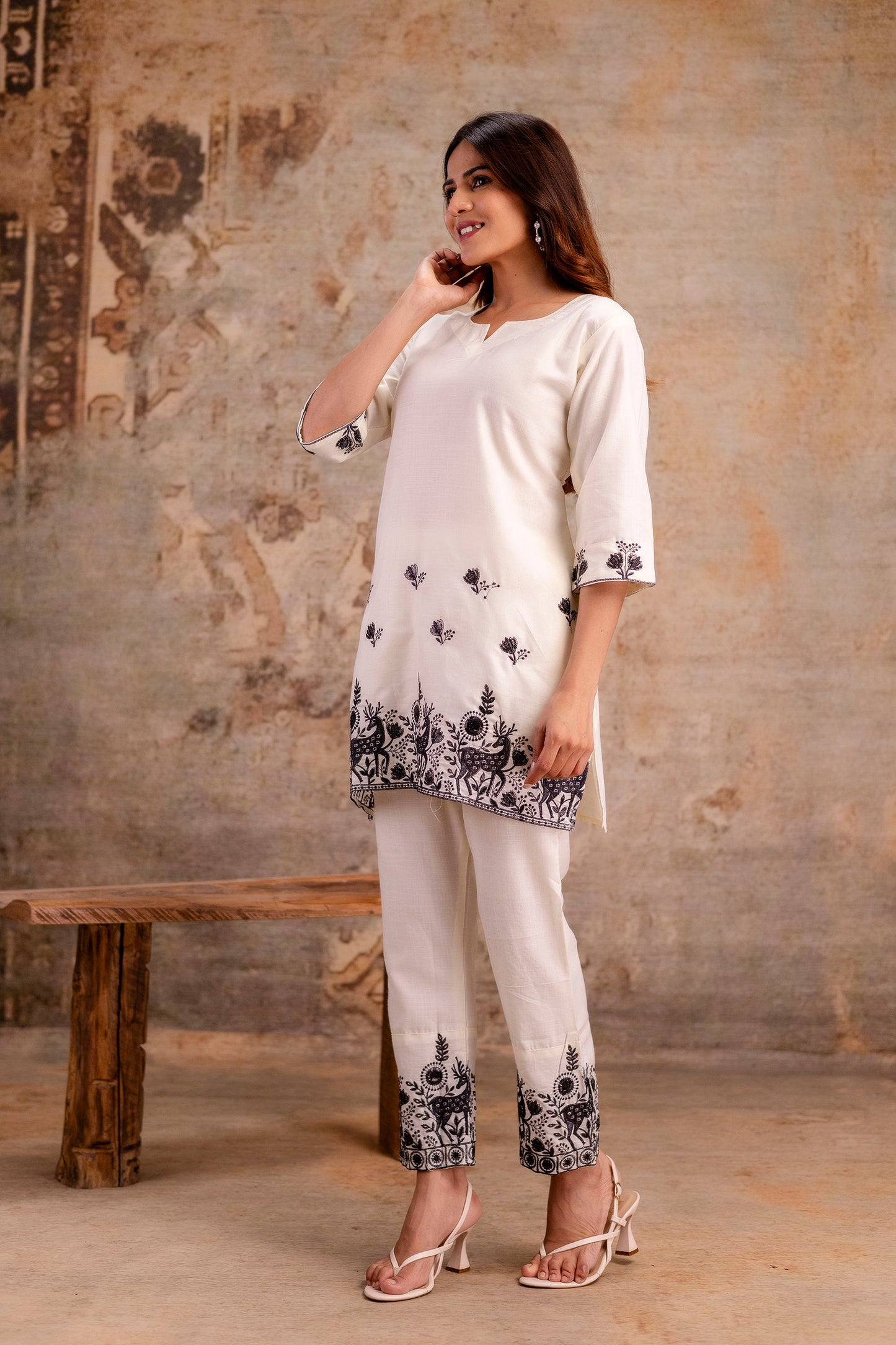 White sequence Embroidered co-ord sets