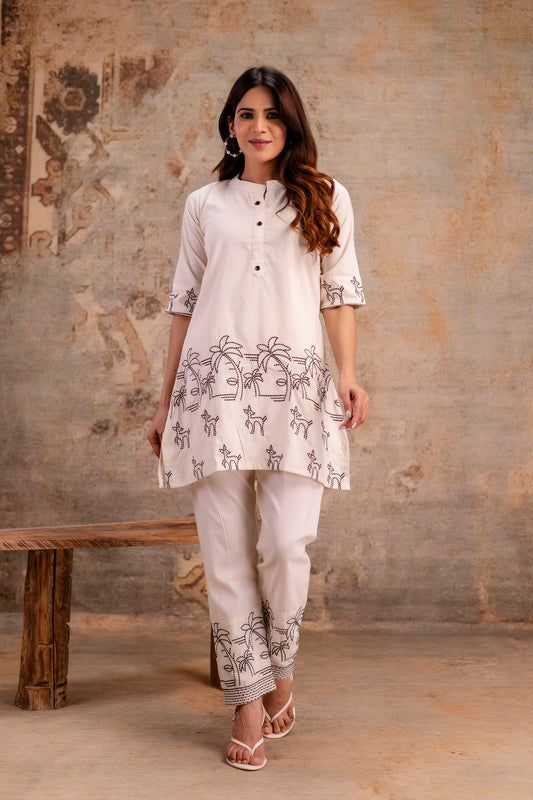 White cotton Embroidered co-ord sets