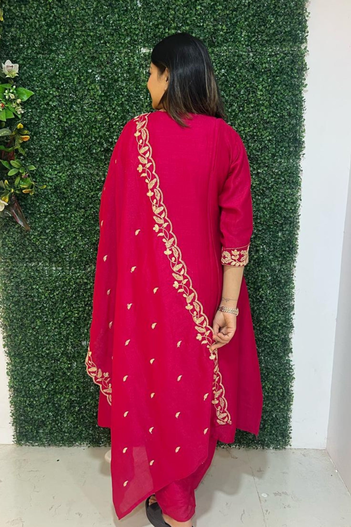 pink art silk embroidery kurta set