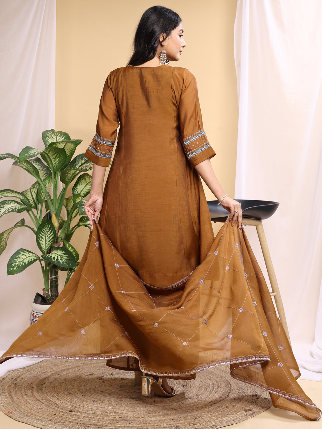 Copper Mal Cotton Embroidery With Hand Work Kurta Set