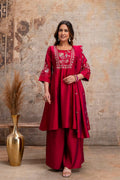 rani pink silk hand work kurta set