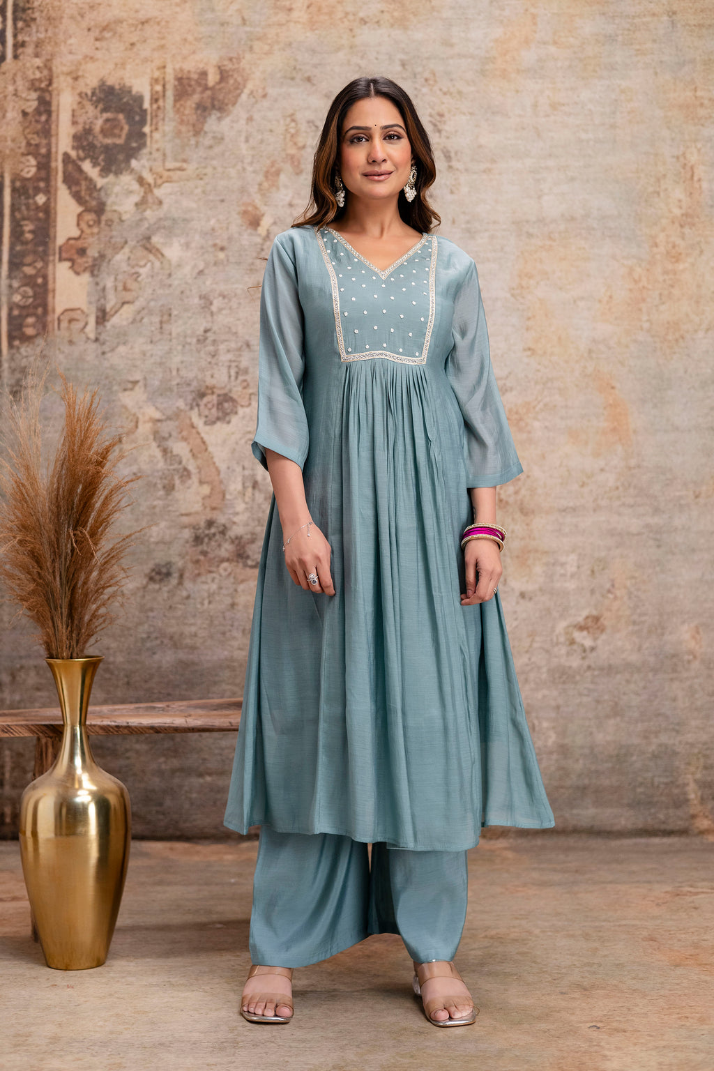 rama hand work cotton kurta set