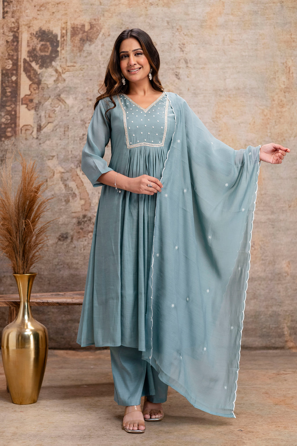 rama hand work cotton kurta set