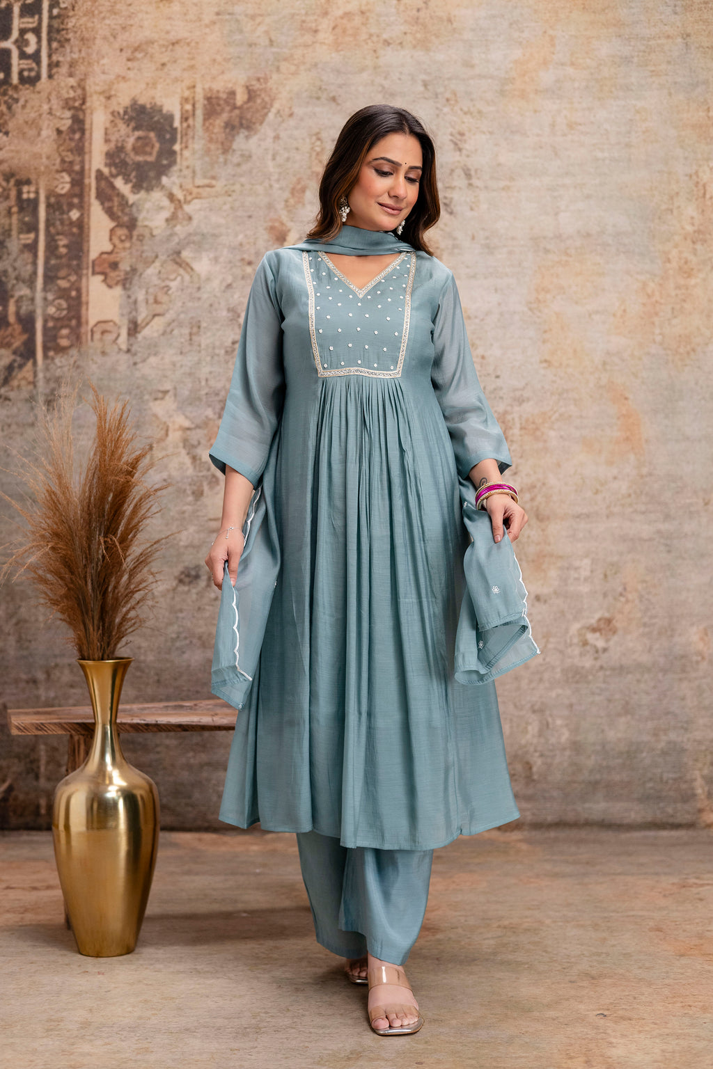 rama hand work cotton kurta set