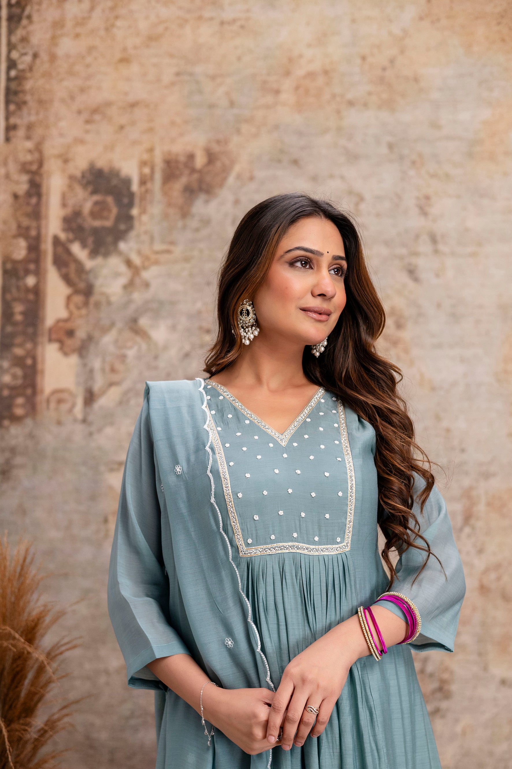 rama hand work cotton kurta set