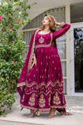 Wine Anarkali Gown Dress With Dupatta