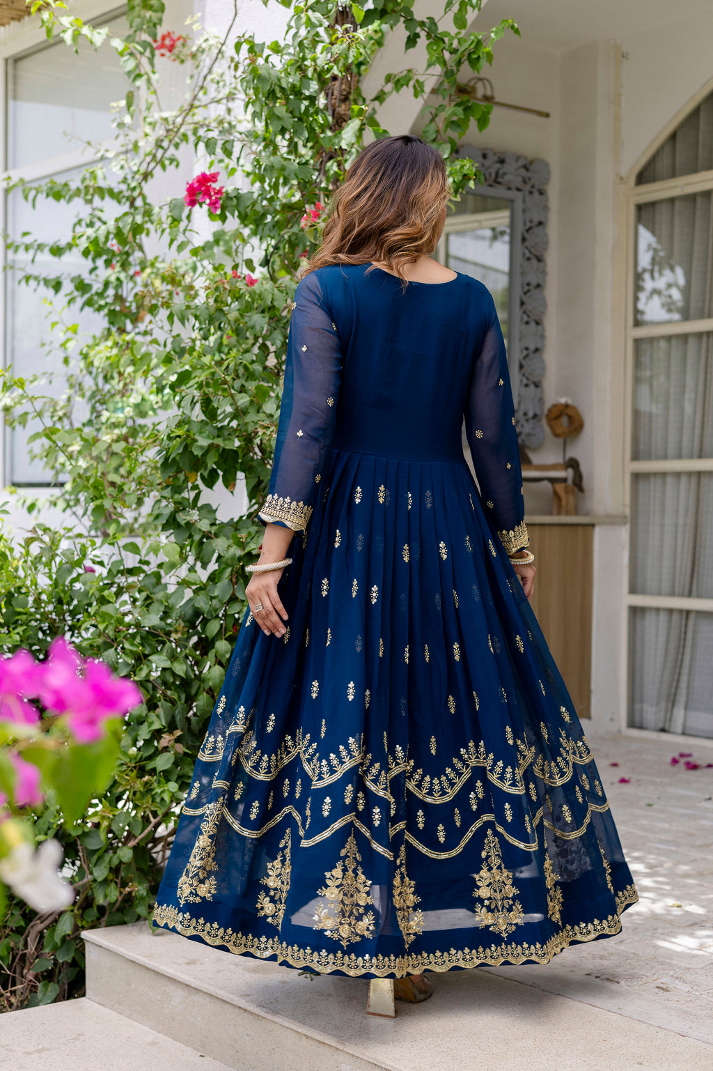 Rama Blue Anarkali Gown Dress With Dupatta