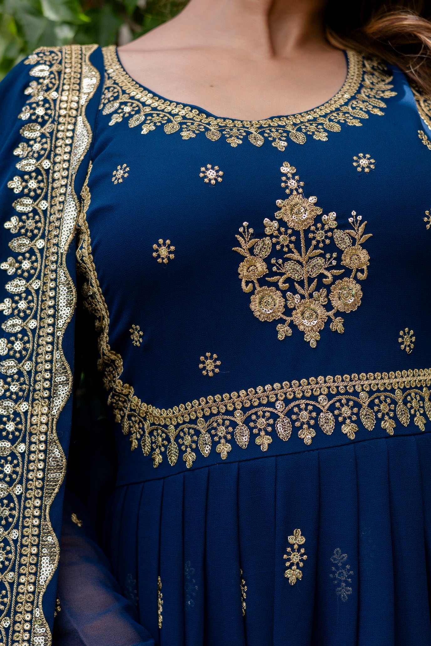 Rama Blue Anarkali Gown Dress With Dupatta