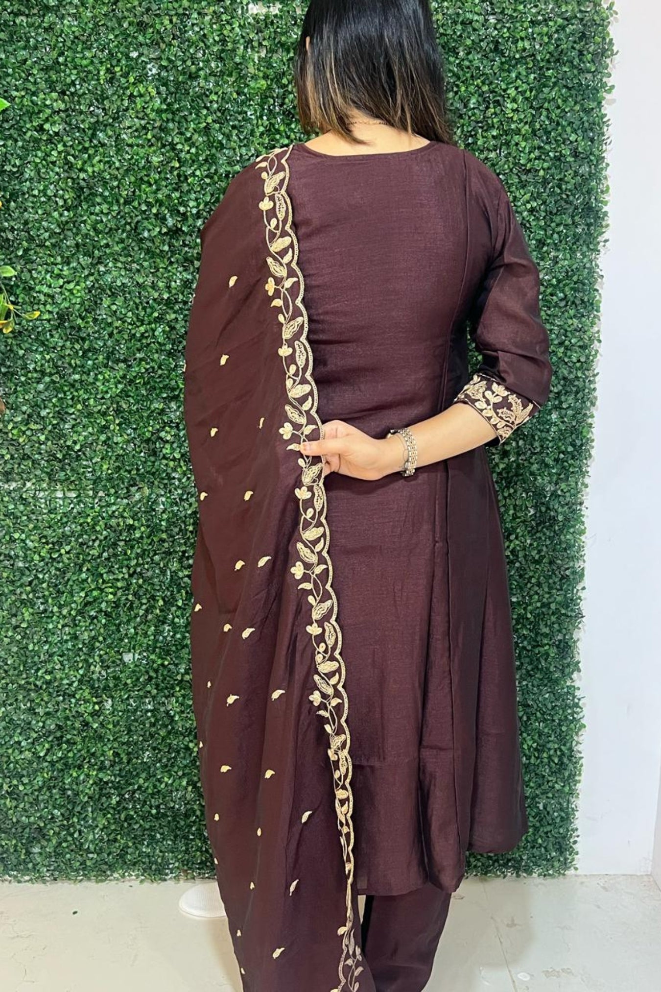 brown art silk embroidery kurta set