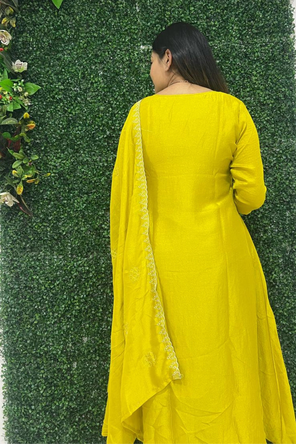 yellow art silk embroidery kurta set