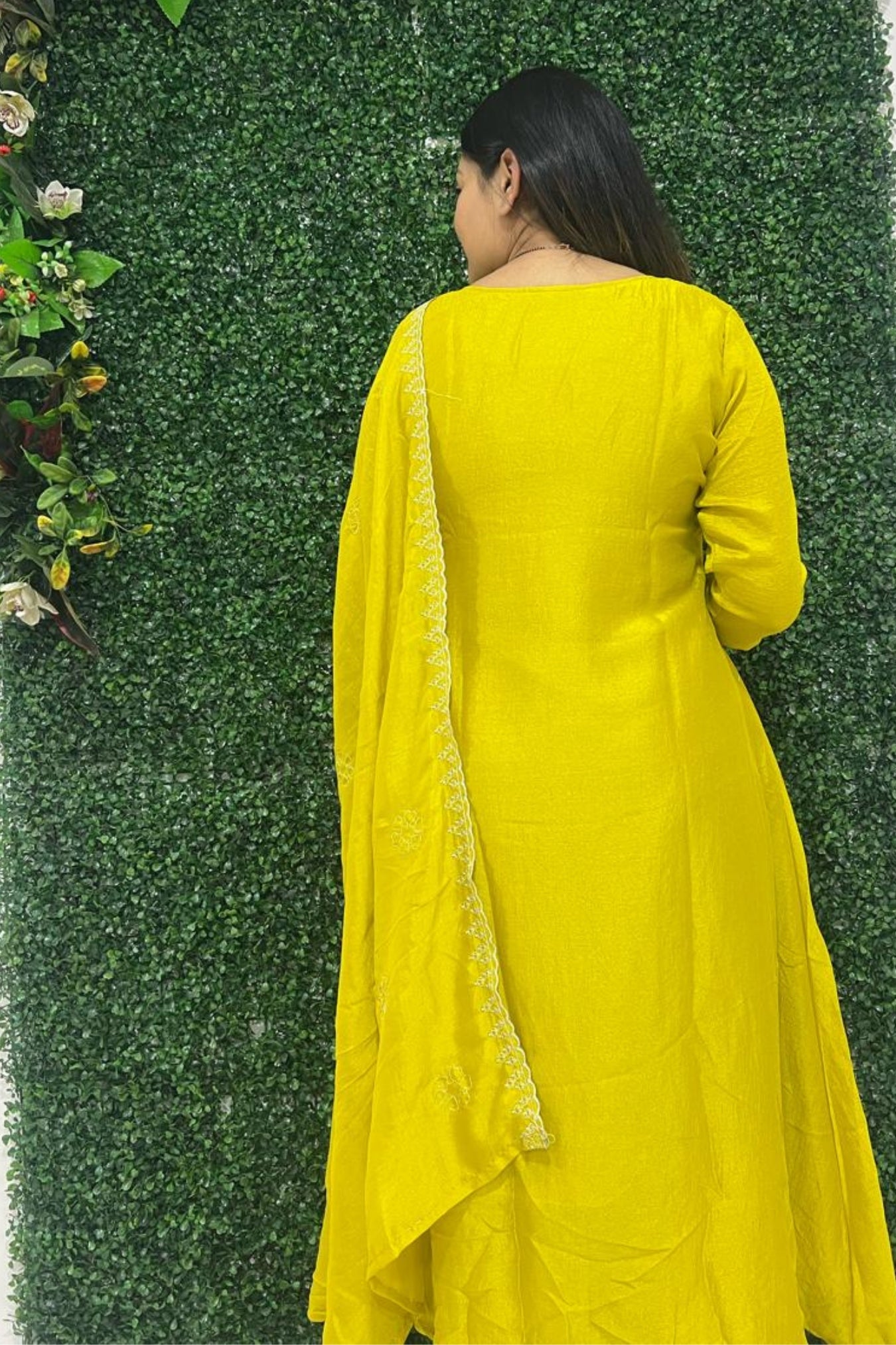 yellow art silk embroidery kurta set