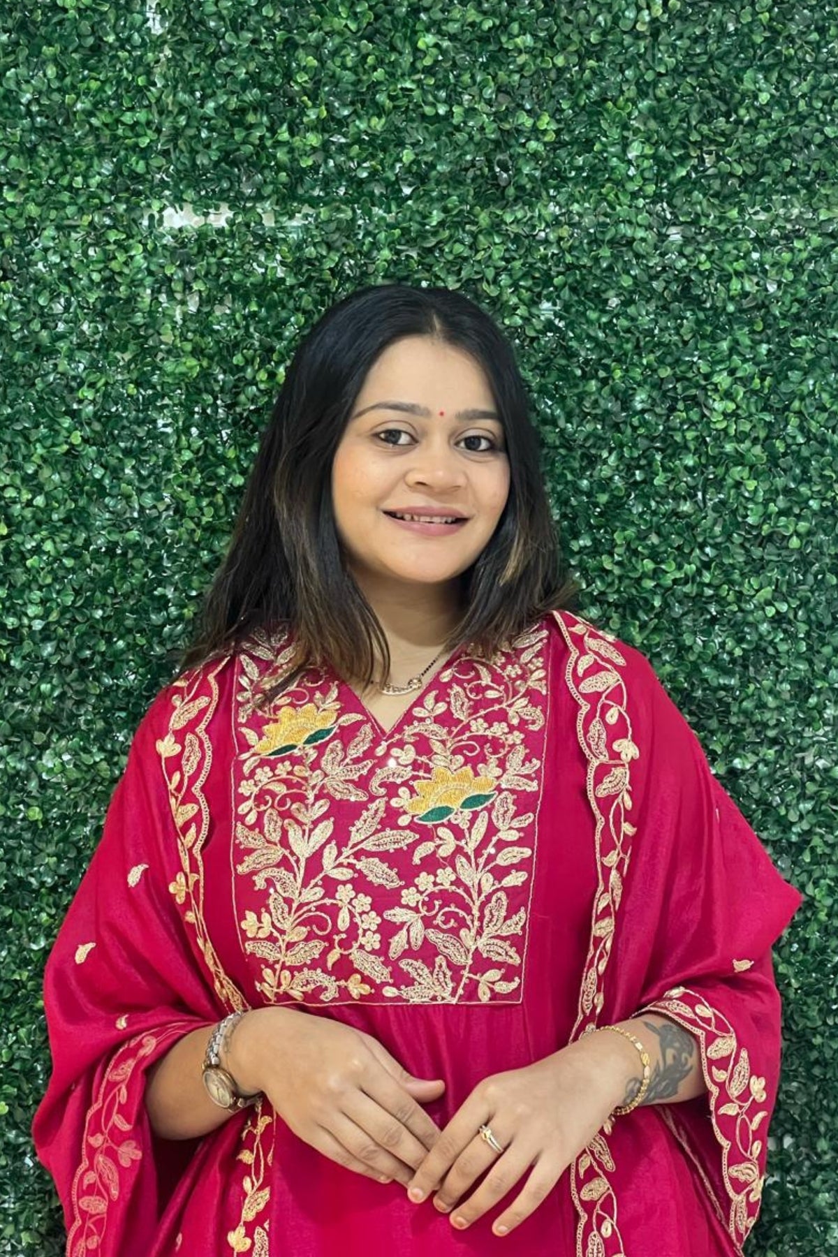 pink art silk embroidery kurta set