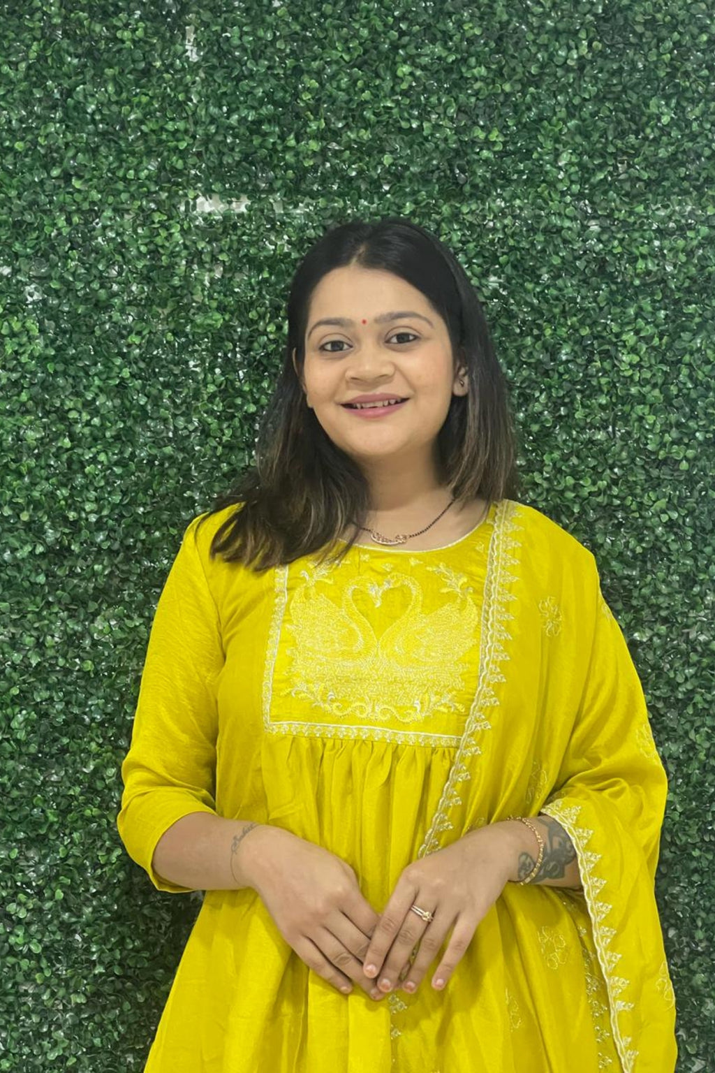 yellow art silk embroidery kurta set