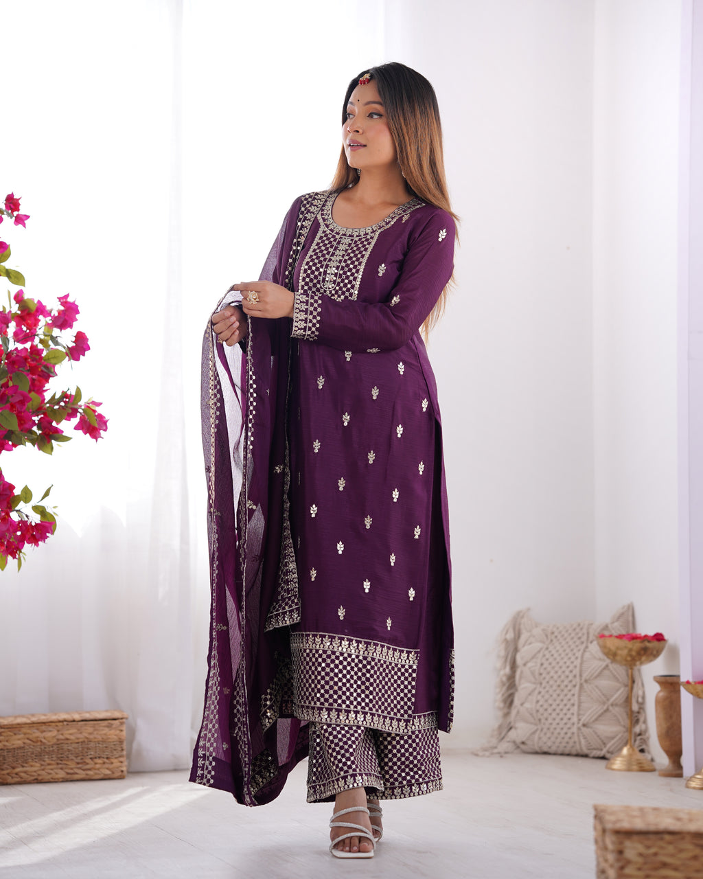 Beautiful Purple Silk Kurta Set