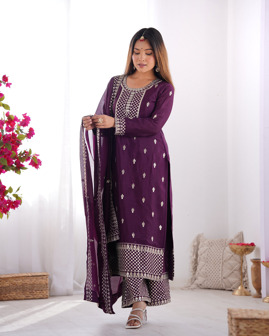 Beautiful Purple Silk Kurta Set