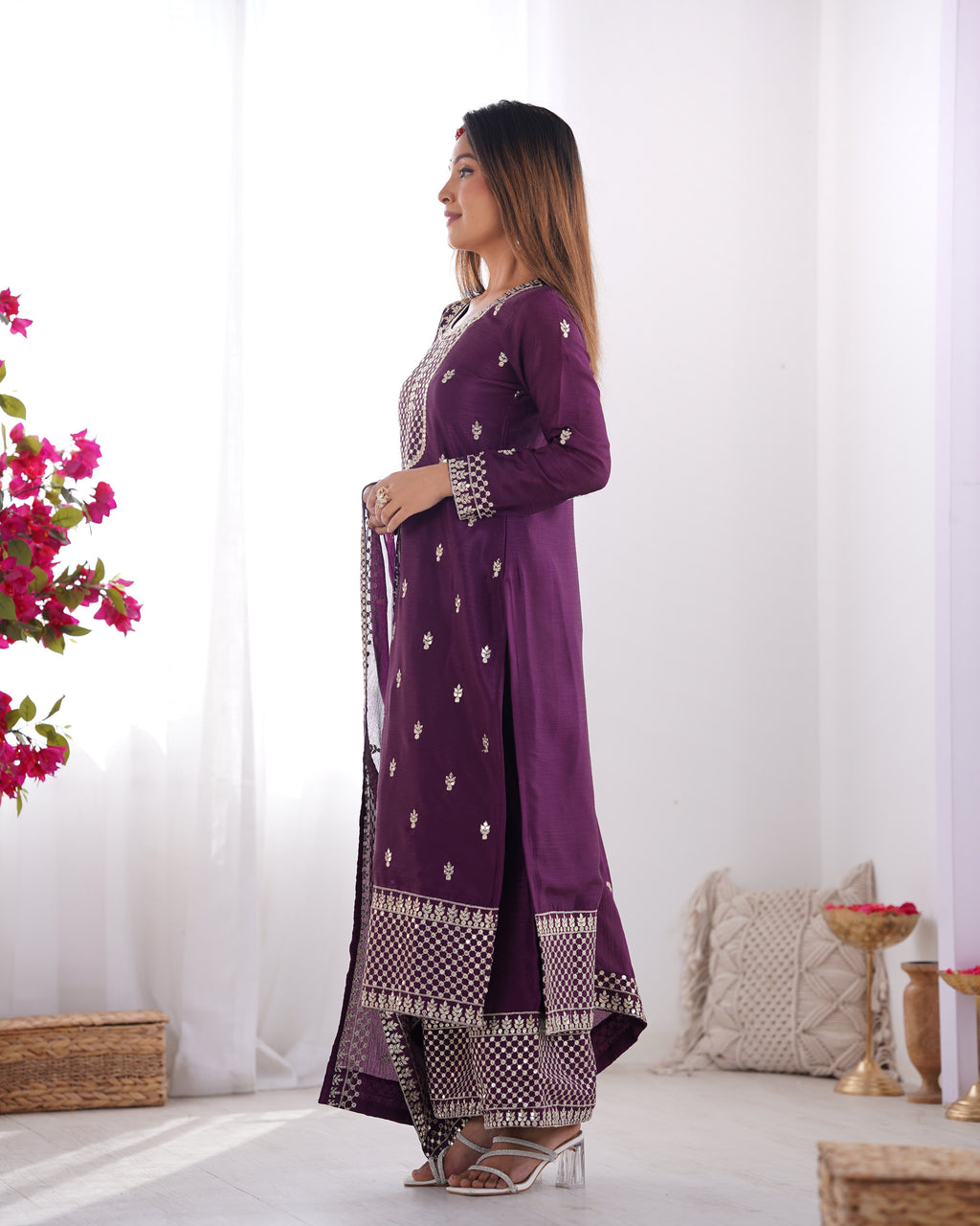 Beautiful Purple Silk Kurta Set