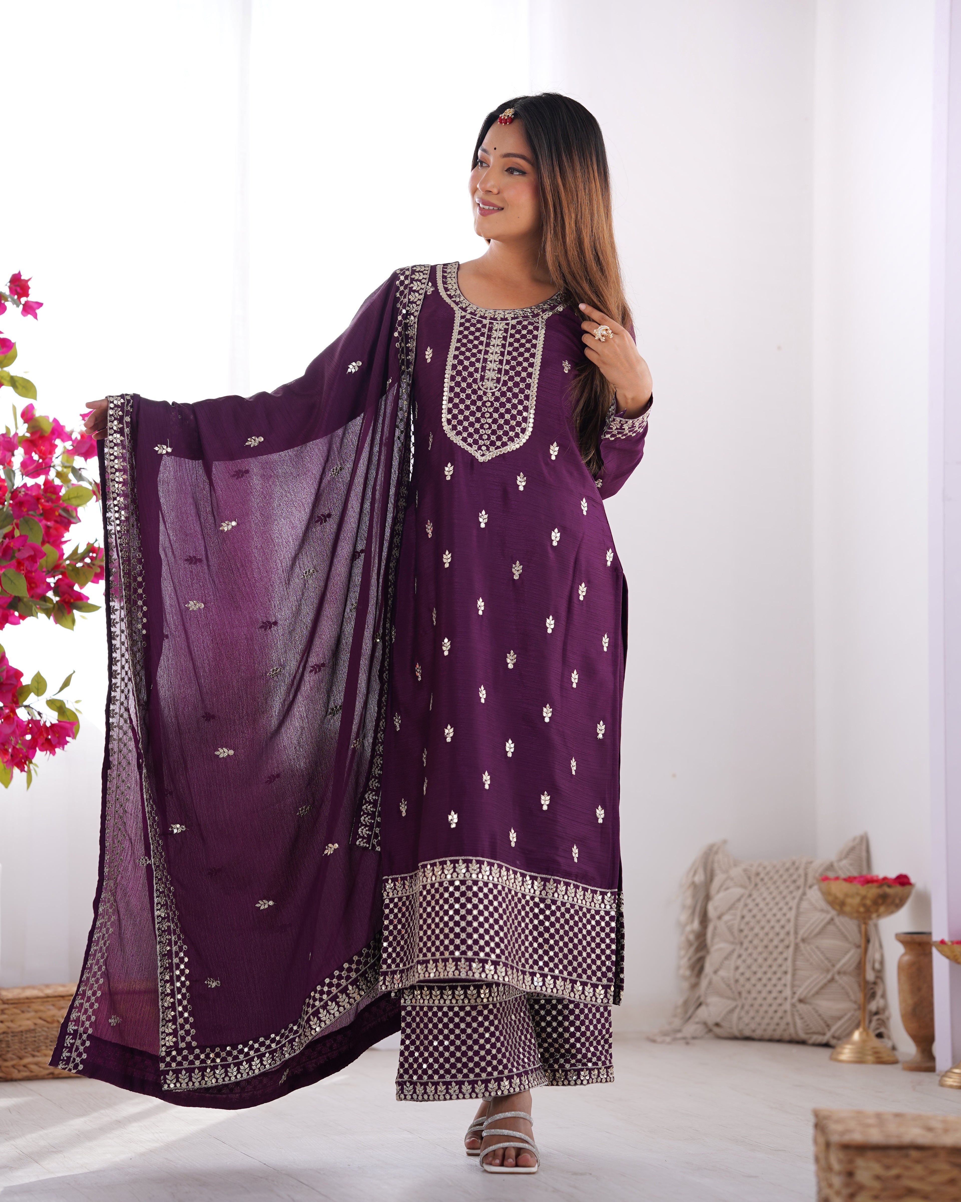 Beautiful Purple Silk Kurta Set