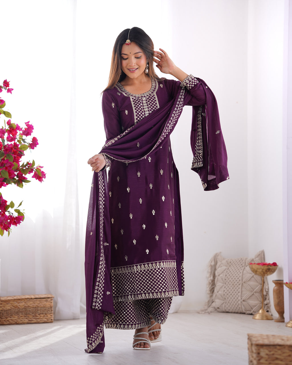 Beautiful Purple Silk Kurta Set