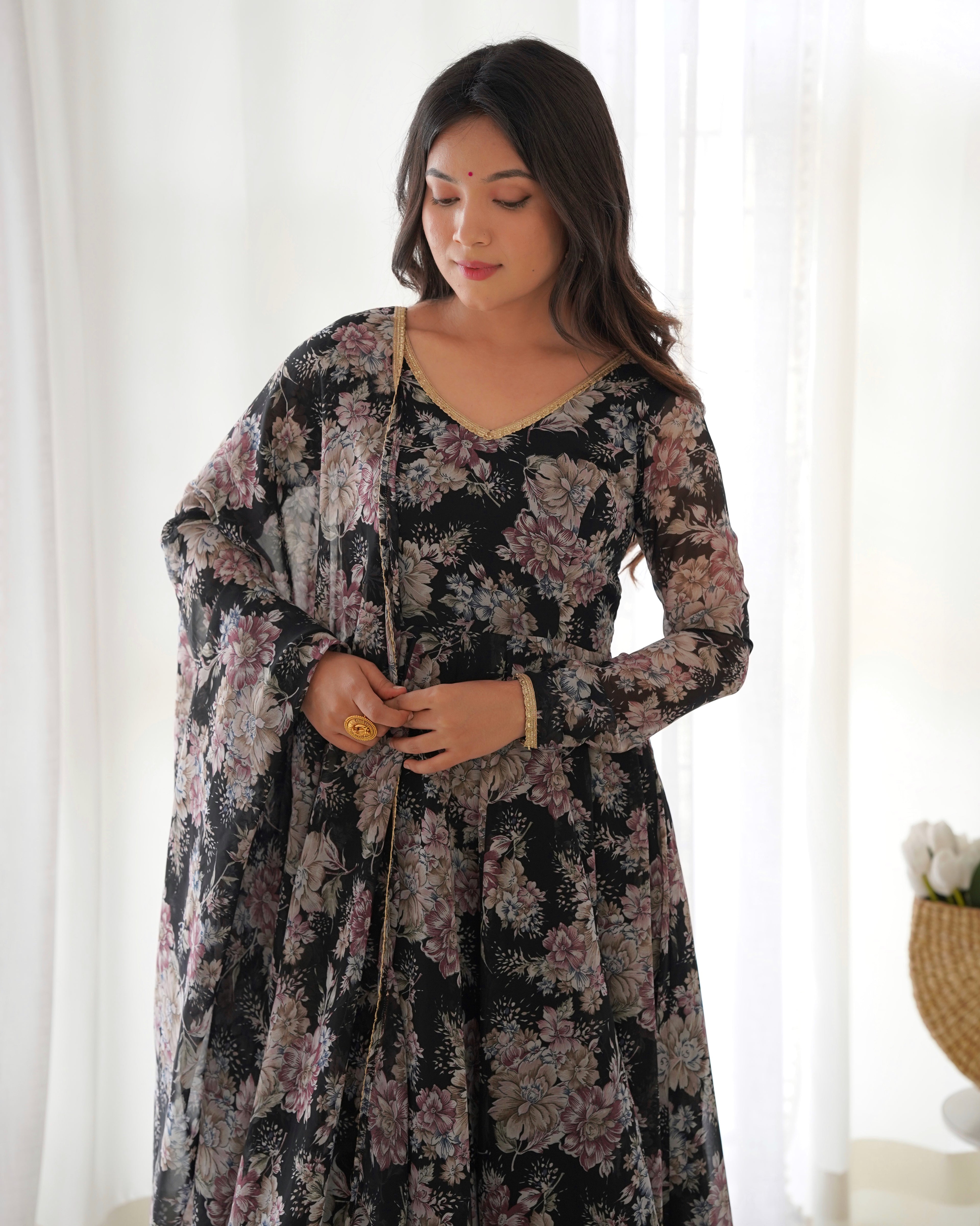 Black Printed Anarkali suit 