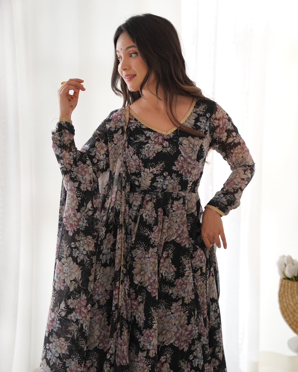 Black Printed Anarkali suit 