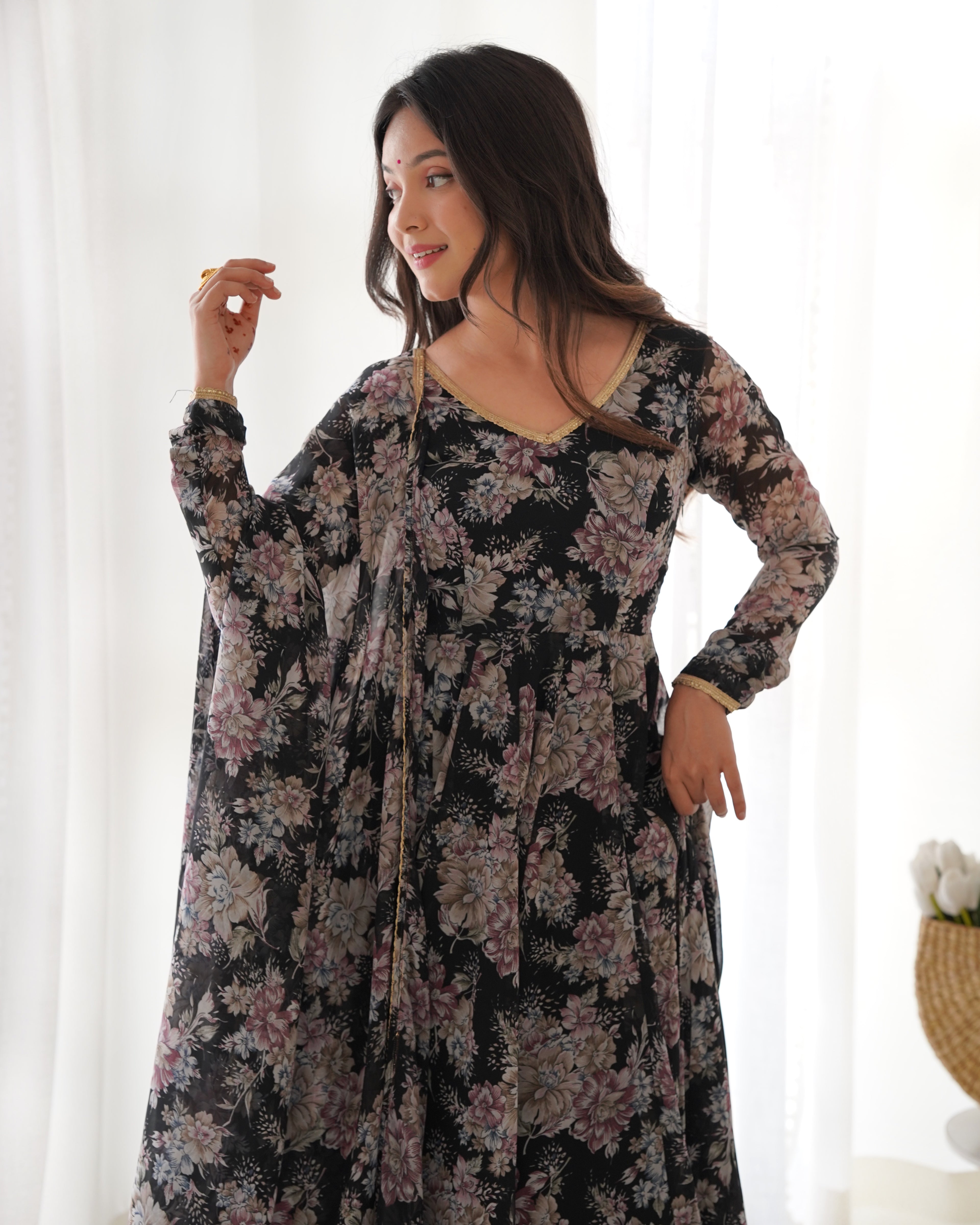 Black Printed Anarkali suit 