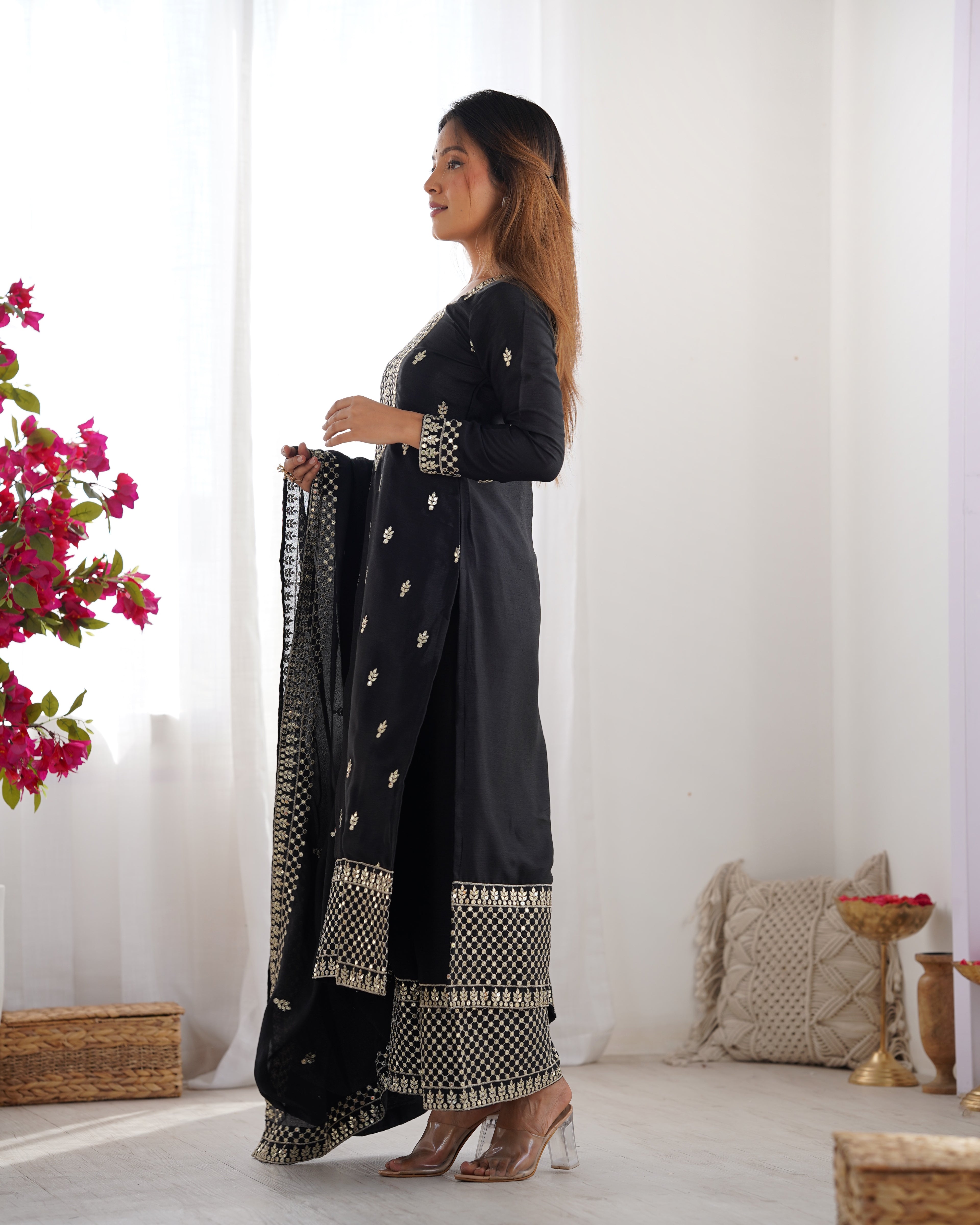 Black Silk Embroidery Kurta Set