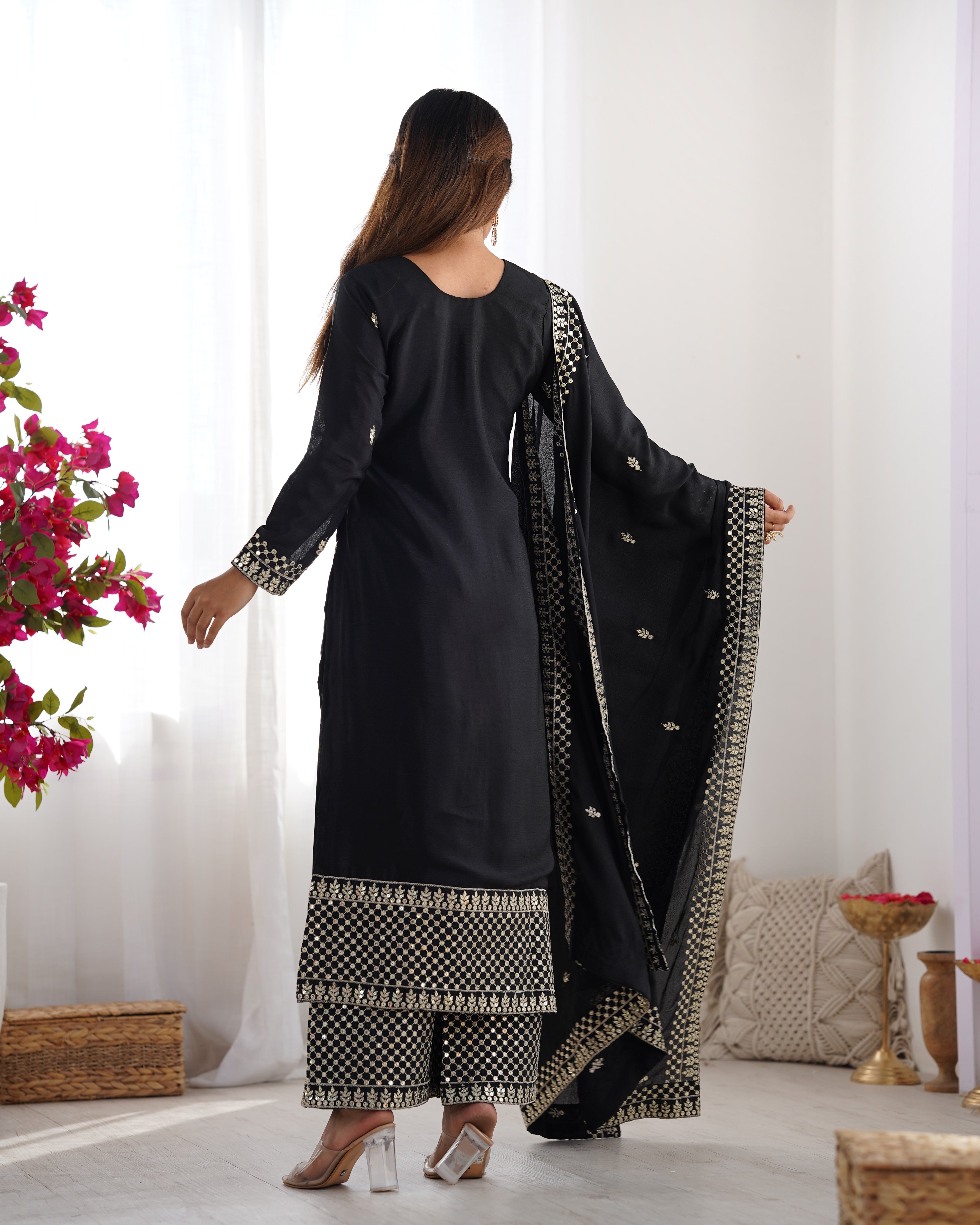 Black Silk Embroidery Kurta Set
