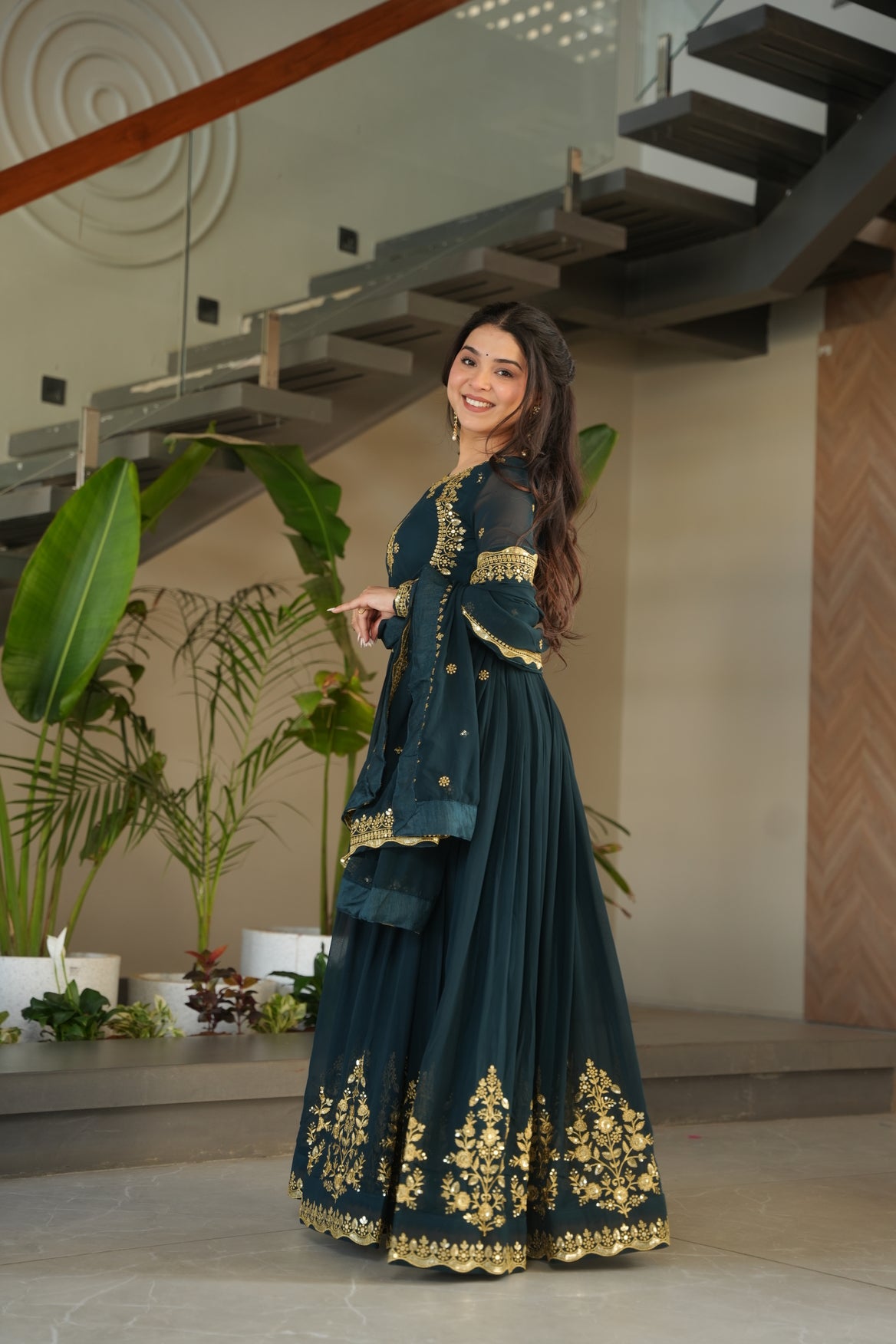 Embroidered Navy Blue Ethnic Maxi Dress For Wedding